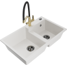 Mexen Tomas granite sink 2-bowl with Duo kitchen tap, white - 6516-20-671701-57-B