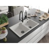 Mexen Tomas fregadero de granito de 2 compartimentos con grifo de cocina Duo, blanco - 6516-20-671701-70-B