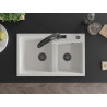 Mexen Tomas fregadero de granito de 2 compartimentos con grifo de cocina Duo, blanco - 6516-20-671701-70-B