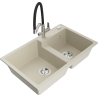 Mexen Tomas granite kitchen sink 2-chamber with Duo kitchen tap, beige - 6516-69-671701-07
