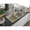 Mexen Tomas granite double bowl sink with Duo kitchen tap, beige - 6516-69-671701-57-G