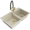 Mexen Tomas lavello da cucina in granito a 2 vasche con miscelatore Duo, beige - 6516-69-671701-57-G