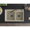 Mexen Tomas tweepersoons granieten spoelbak met keukenmengkraan Duo, beige - 6516-69-671701-57-B