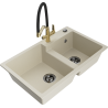 Mexen Tomas Granitspüle 2-Kammern mit Küchenarmatur Duo, beige - 6516-69-671701-57-B