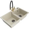 Mexen Tomas Granitspüle mit 2 Becken und Küchenarmatur Duo, beige - 6516-69-671701-57-B