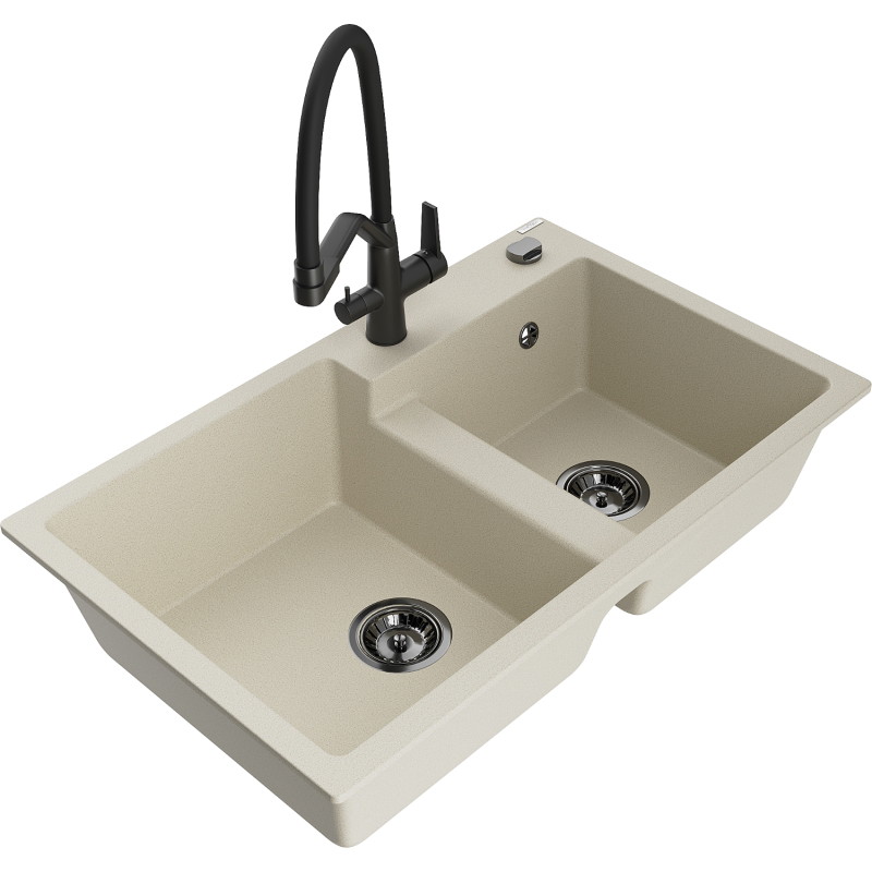 Mexen Tomas tweedelige granieten gootsteen met keukenmengkraan Duo, beige - 6516-69-671701-70-B