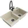 Mexen Tomas granite sink, 2-bowl with Duo kitchen tap, beige - 6516-69-671701-70-B