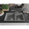 Mexen Tomas granite kitchen sink 2-bowl with Duo kitchen tap, grey - 6516-71-671701-07
