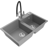 Mexen Tomas fregadero de granito de 2 compartimentos con grifo de cocina Duo, gris - 6516-71-671701-07