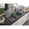 Mexen Tomas granite 2-bowl sink with Duo kitchen tap, grey - 6516-71-671701-57-G