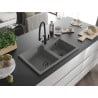 Mexen Tomas granite sink with 2 bowls and Duo kitchen tap, grey - 6516-71-671701-70-B