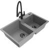 Mexen Tomas fregadero de granito de 2 senos con grifo de cocina Duo, gris - 6516-71-671701-70-B