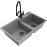 Mexen Tomas granite double-bowl kitchen sink with Duo faucet, gray - 6516-71-671701-70-B