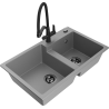 Mexen Tomas granite sink with 2 bowls and Duo kitchen tap, grey - 6516-71-671701-70-B