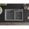 Mexen Tomas granite sink with 2 bowls and Duo kitchen tap, grey - 6516-71-671701-70-B