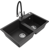 Mexen Tomas lavello da cucina in granito a 2 vasche con miscelatore Duo, nero/argento metallizzato - 6516-73-671701-07