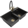 Mexen Tomas 2-bowl granite sink with Duo kitchen tap, black/silver metallic - 6516-73-671701-57-G