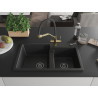 Mexen Tomas Granit-Doppelspülbecken mit Küchenarmatur Duo, schwarz/silber metallic - 6516-73-671701-57-B