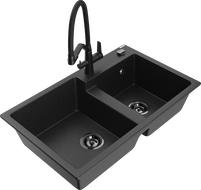 Mexen Tomas lavello in granito a 2 vasche con rubinetto da cucina Duo, nero/argento metallizzato - 6516-73-671701-70-B