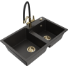 Mexen Tomas Granitspullkichen mat 2 Komerien an Kichenkran Duo, schwaarz/golde Metallic - 6516-75-671701-57-G
