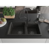 Mexen Tomas fregadero de granito de 2 senos con grifo de cocina Duo, negro/oro metálico - 6516-75-671701-70-B