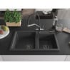 Mexen Tomas Granitspüle 2-Kammer mit Küchenarmatur Duo, schwarz gesprenkelt - 6516-76-671701-07-B