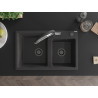Mexen Tomas fregadero de granito de 2 compartimentos con grifo de cocina Duo, negro moteado - 6516-76-671701-07-B