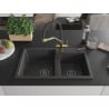 Mexen Tomas granite double-bowl sink with Duo kitchen faucet, black speckled - 6516-76-671701-57-B