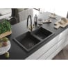 Mexen Tomas 2-basin granite kitchen sink with Duo tap, speckled black - 6516-76-671701-57-B