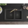 Mexen Tomas granite double-bowl sink with Duo kitchen faucet, black speckled - 6516-76-671701-57-B