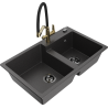 Mexen Tomas 2-basin granite kitchen sink with Duo tap, speckled black - 6516-76-671701-57-B