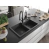 Mexen Tomas granite sink 2-bowl with Duo kitchen tap, black speckled - 6516-76-671701-70-B