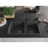 Mexen Tomas granite sink 2-bowl with Duo kitchen tap, black speckled - 6516-76-671701-70-B