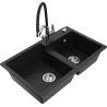 Mexen Tomas lavello in granito a 2 vasche con miscelatore Duo, nero - 6516-77-671701-07