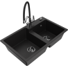 Mexen Tomas granite sink 2-bowl with Duo kitchen tap, black - 6516-77-671701-07-B