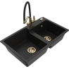 Mexen Tomas fregadero de granito de 2 compartimentos con grifo de cocina Duo, negro - 6516-77-671701-57-G