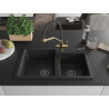 Mexen Tomas fregadero de granito de 2 compartimentos con grifo de cocina Duo, negro - 6516-77-671701-57-B