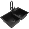 Mexen Tomas fregadero de granito de 2 senos con grifo de cocina Duo, negro - 6516-77-671701-70-B