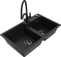 Mexen Tomas fregadero de granito de 2 senos con grifo de cocina Duo, negro - 6516-77-671701-70-B