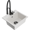 Mexen Milo fregadero de granito de 1 tazón con grifo de cocina Aster, blanco - 6505-20-73450-70-B