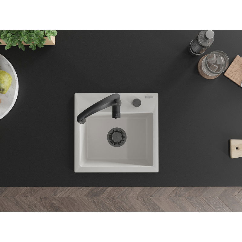 Mexen Milo Granitent Spullsteen mat 1 Schoss mat Kichekraan Aster, wäiss - 6505-20-73450-70-B