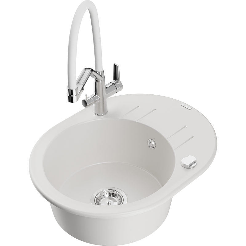 Mexen Kevin fregadero de granito de 1 compartimento con grifo de cocina Duo, blanco - 6517-20-671701-02