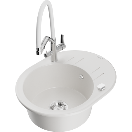 Mexen Kevin granite kitchen sink 1-bowl with Duo kitchen tap, white - 6517-20-671701-02