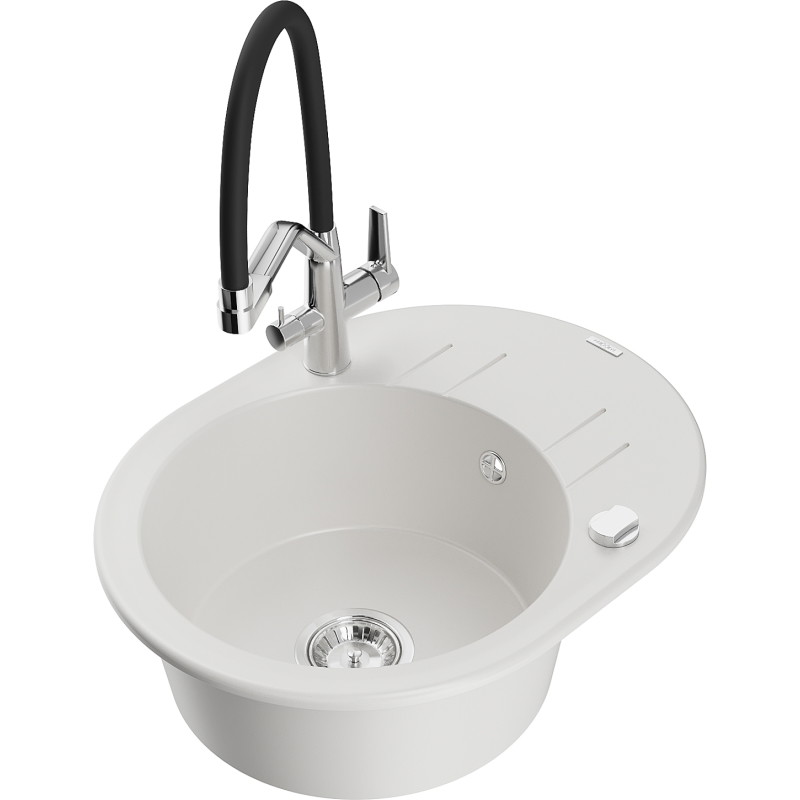 Mexen Kevin fregadero de granito de 1 compartimento con grifo de cocina Duo, blanco - 6517-20-671701-07