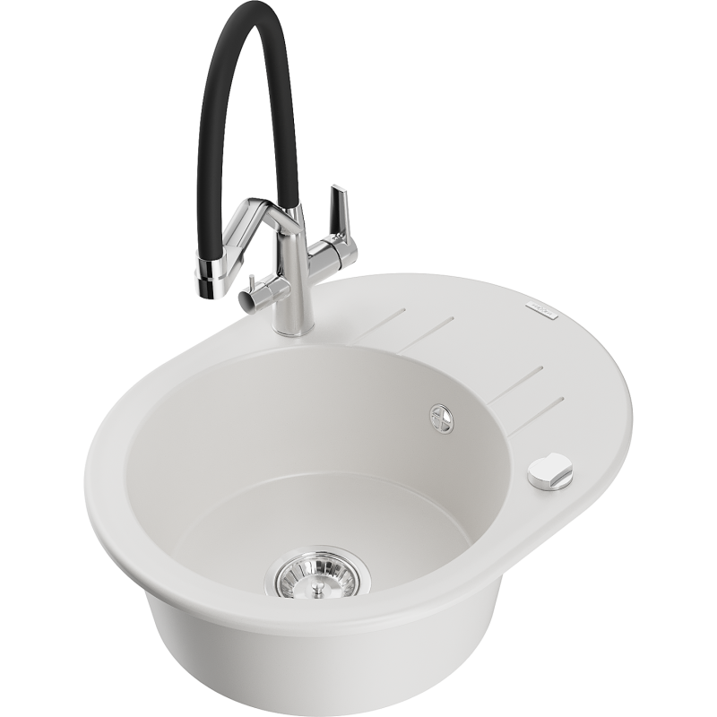 Mexen Kevin fregadero de granito de 1 seno con grifo de cocina Duo, blanco - 6517-20-671701-07