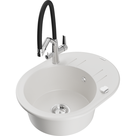 Mexen Kevin fregadero de granito de 1 seno con grifo de cocina Duo, blanco - 6517-20-671701-07