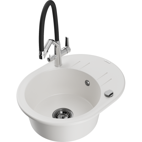 Mexen Kevin Granitspüle 1-becken mit Küchenarmatur Duo, weiß - 6517-20-671701-07-B