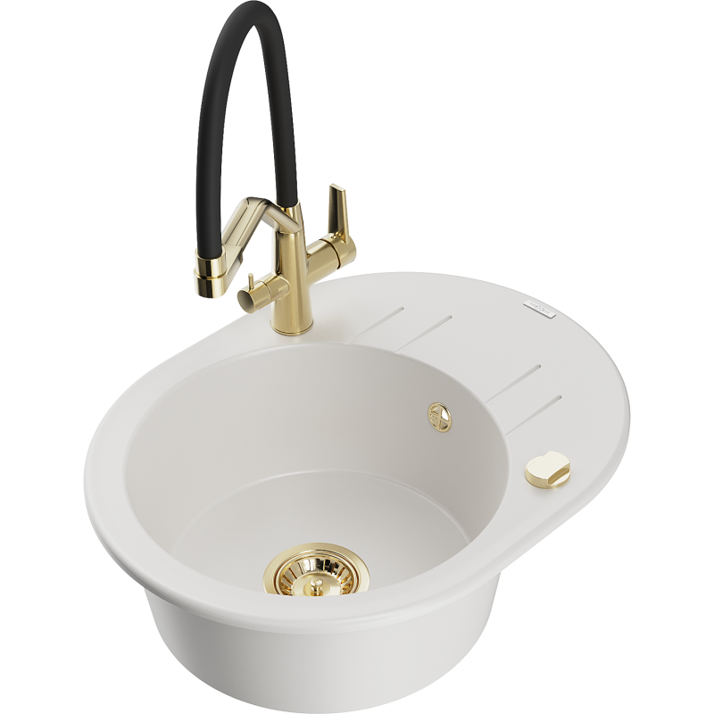 Mexen Kevin fregadero de granito de 1 seno con grifo de cocina Duo, blanco - 6517-20-671701-57-G
