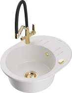 Mexen Kevin lavello in granito a 1 vasca con miscelatore Duo, bianco - 6517-20-671701-57-G