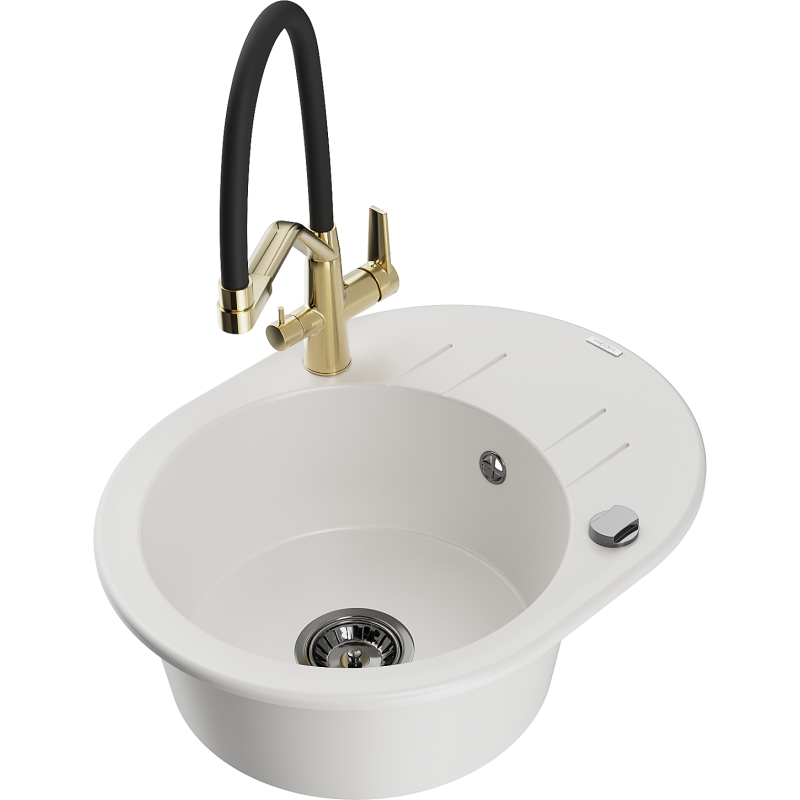 Mexen Kevin lavello in granito a 1 vasca con miscelatore Duo, bianco - 6517-20-671701-57-B